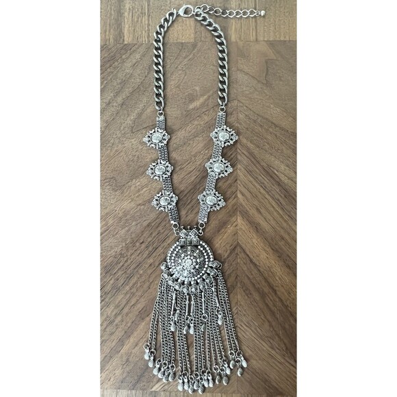 Heavy Tribal Ethnic Statement Gypsy Boho European Choker Necklace Silver Tone - Picture 5 of 9